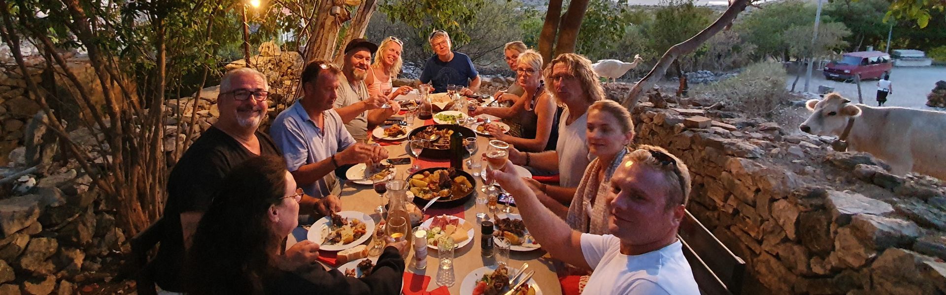 Group meal on skippered sailing holiday in Croatia